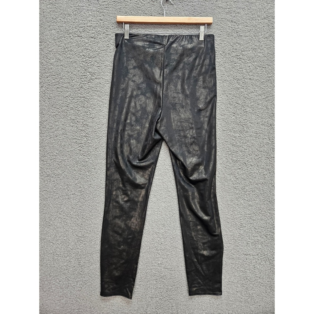 Dear John Leggings Medium Black Metallic Distressed Crackle Faux Leather Edgy - Picture 2 of 8